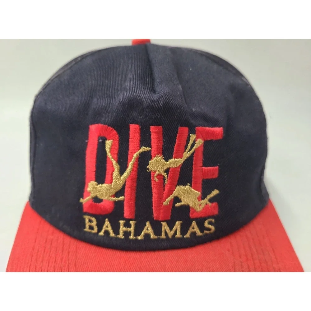 Vintage Dive Bahamas Snapback Hat Cap Travel Souvenir Scuba‎ Men Women Black Red